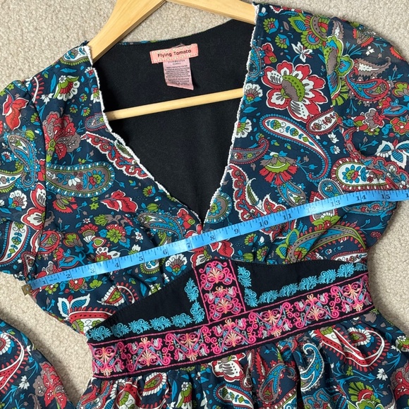 Flying Tomato Mini Dress Navy Blue Paisley Print Long Sleeves Size Extra Small - Picture 8 of 11